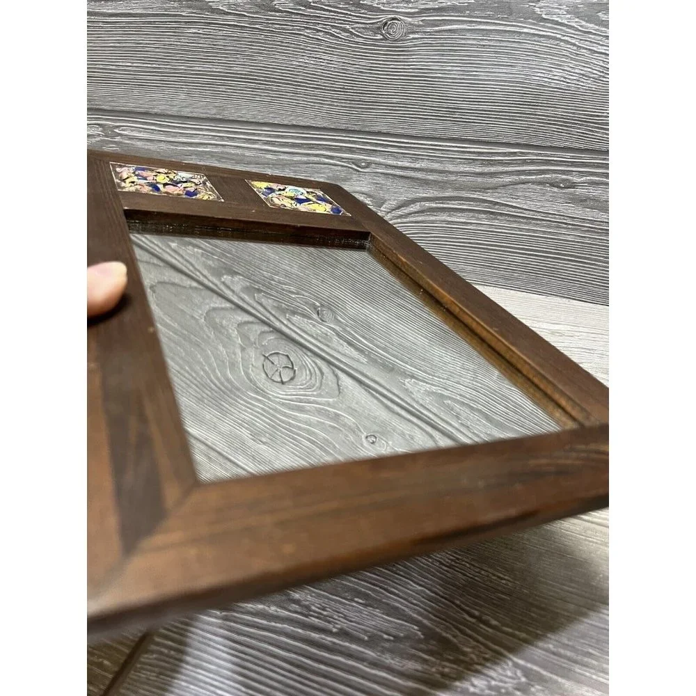 Wooden Mirror with Ceramic Tiles Made In Spain 13.25” X 8” Boho Wall Decor